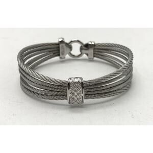 Alor Charriol 18k White Gold Diamond Stainless Steel Twisted Bracelet 6.5"